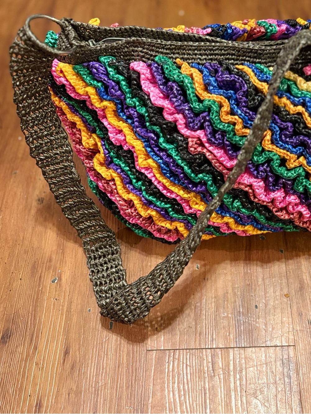 Handwoven Multicolor Ruffle Crossbody Bag - Vibrant Stripe Design
